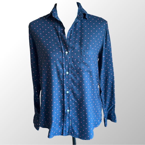 Grayson‎ Blue Red Ladybug Hero Style Button Down Long Sleeve in Size 01 (Small) - Picture 1 of 14